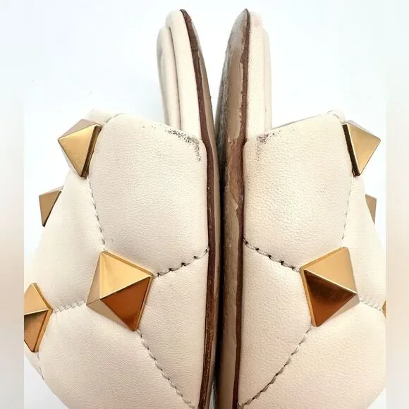 Valentino Garavani Roman Stud Flat Sandals White Leather Studded Slides EU 38.5 - Picture 8 of 13